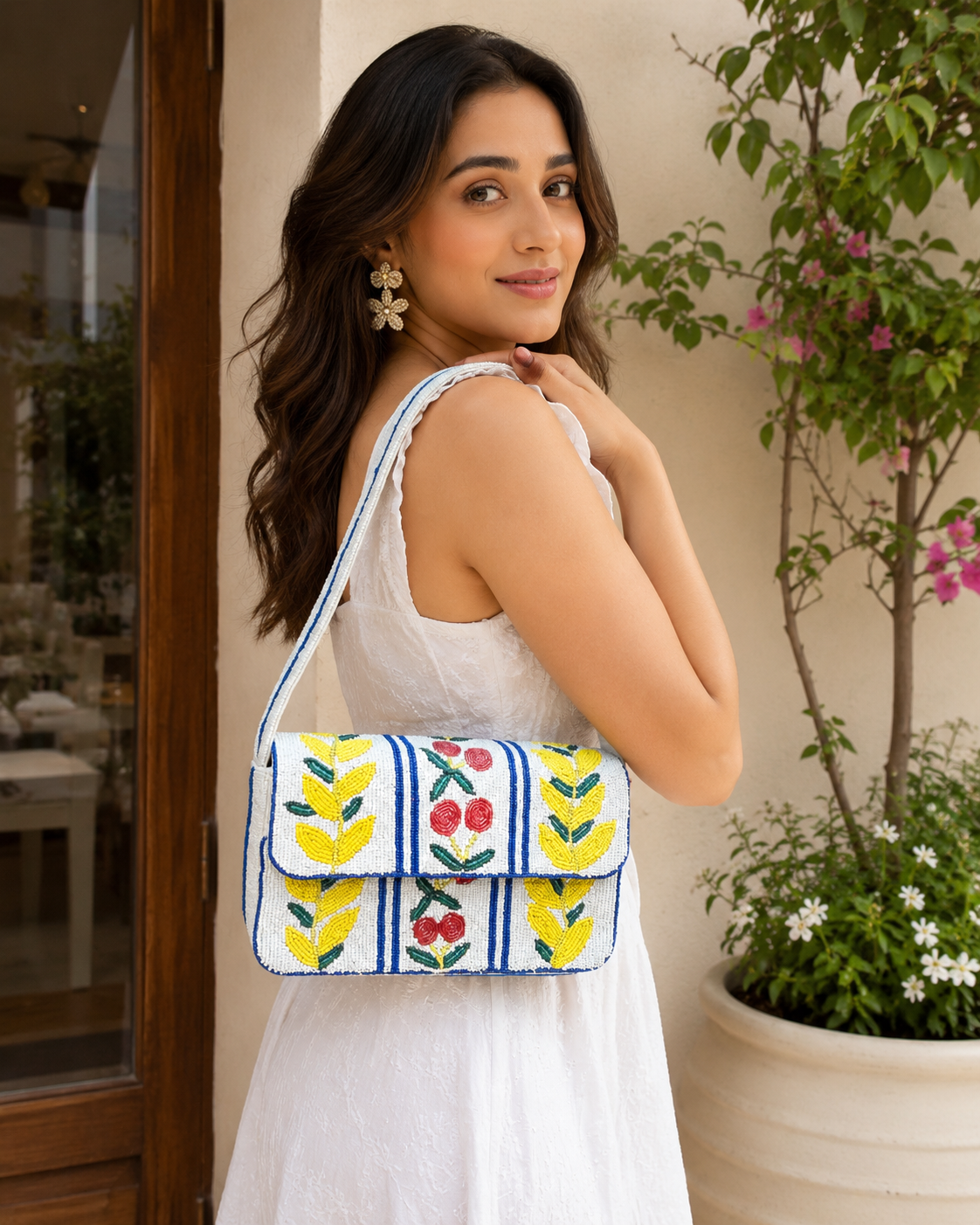 Cherry Bloom Beaded Shoulder Bag